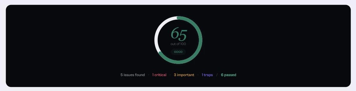 VisibAI report screen showing an AI visibility score out of 100 for a brand